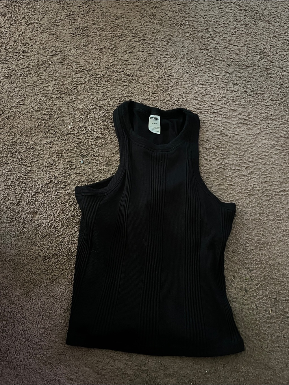 PINK Victoria's Secret Black Ribbed High-Neck Tank